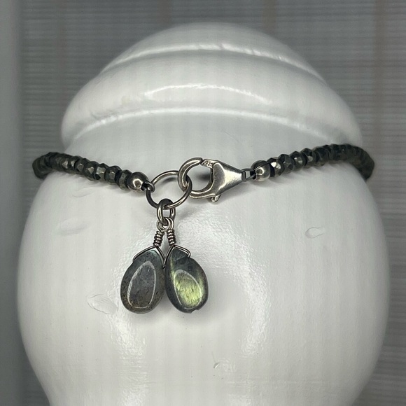 Sterling Silver Labradorite Marcasite Bracelet Dainty 7” - Picture 2 of 4